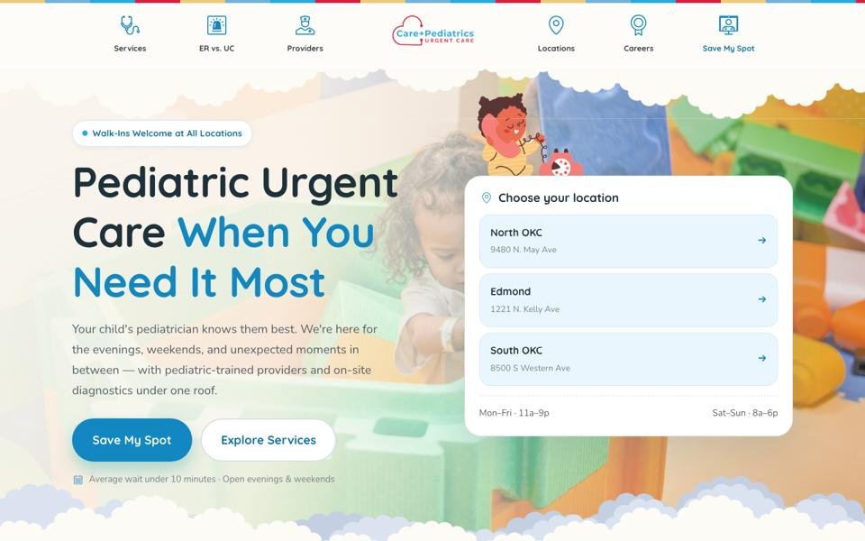 Pediatric urgent care website redesign